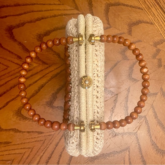 Vintage Italian Woven Rattan Brown Beaded Clutch Mini HandBag Purse Boho - Picture 4 of 10